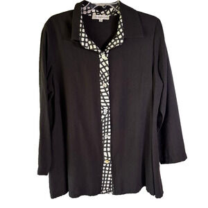 Christopher Calvin Tunic Top Black with White/Black Trim‎ Long Sleeve Size L